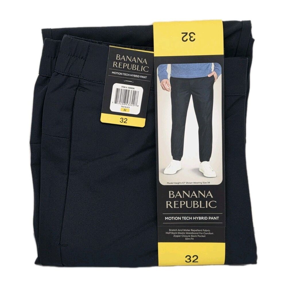 Banana Republic Men's Motion Tech Hybrid Pants Slim Fit Stretch Black Size 32